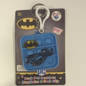 DC Batman Blue Square Push Pop Keychain & Back Clip for Kids Stocking Stuffers